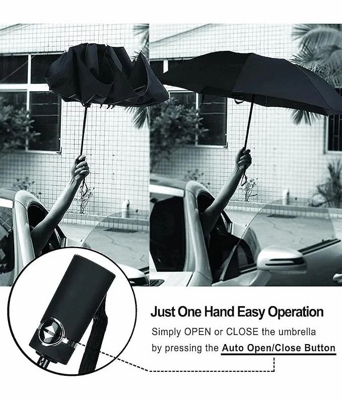 Windproof Auto Open Close Umbrella for Men & Women – Compact, Lightweight, Teflon Coated, 42" Canopy, Fits in Bags