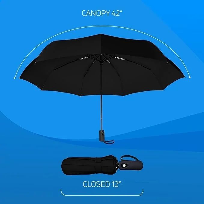 Windproof Auto Open Close Umbrella for Men & Women – Compact, Lightweight, Teflon Coated, 42" Canopy, Fits in Bags