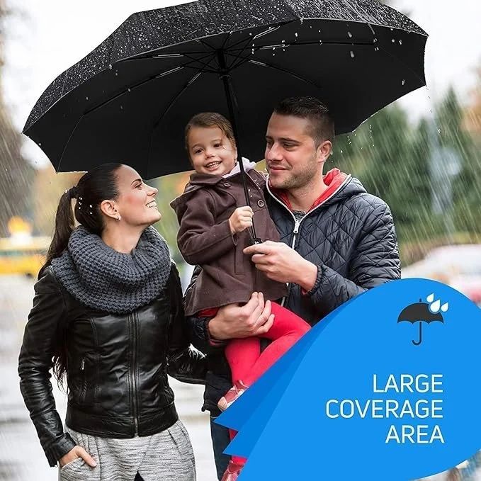 Windproof Auto Open Close Umbrella for Men & Women – Compact, Lightweight, Teflon Coated, 42" Canopy, Fits in Bags